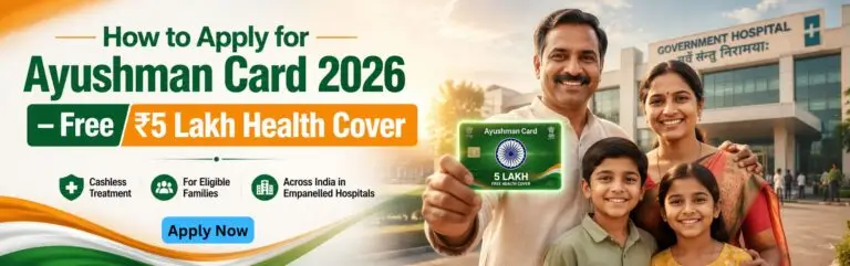 Indian family holding Ayushman Card at a government hospital – How to Apply for Ayushman Card 2026