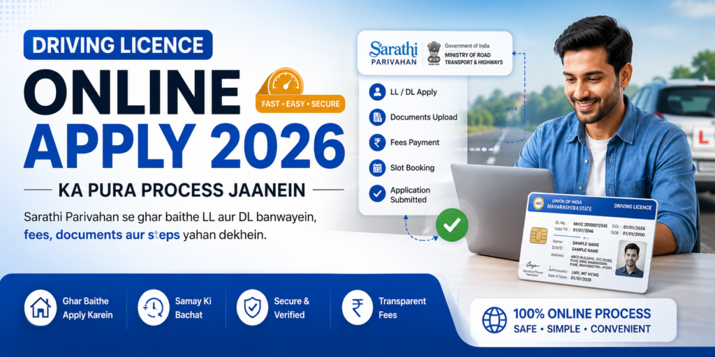 Driving licence online apply 2026 Sarathi portal homepage