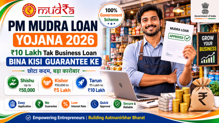 PM Mudra Loan Yojana 2026 – ₹10 Lakh Tak Business Loan Bina Kisi Guarantee Ke
