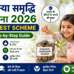 Sukanya Samriddhi Yojana 2026 banner showing a father and daughter saving money in a piggy bank with a complete step-by-step guide to opening an SSY account, eligibility, benefits, interest rate, and tax savings.